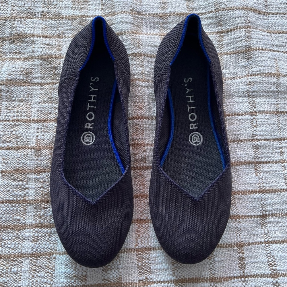 Rothy's Black Flats with Blue Trim